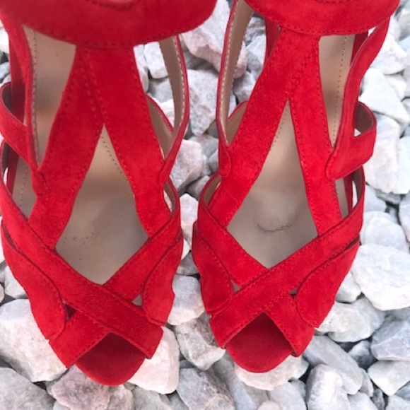 Zara Orange Strappy Velvet block Platform Sandals - Picture 4 of 8